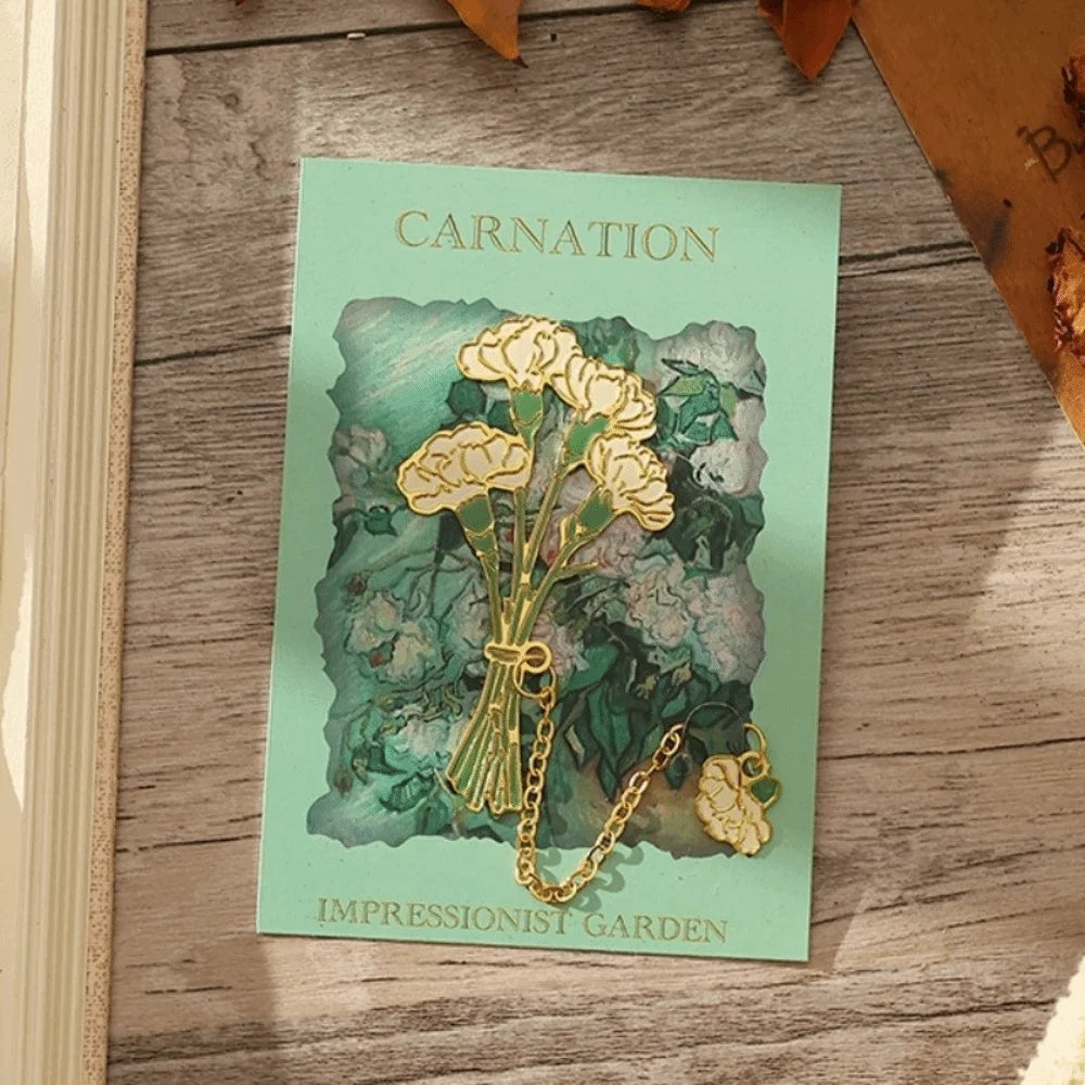 Vintage Floral Metal Bookmark with Chain Charm