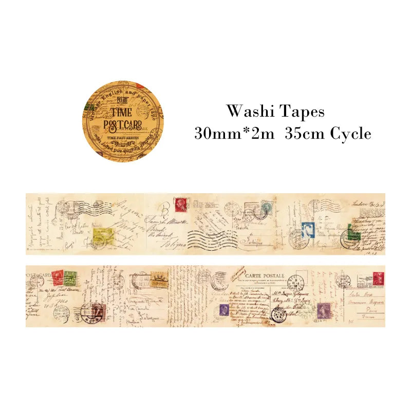 Timeless Narratives Washi Tape - Single Adhesive Rolls - Time Postcard - PaperWrld