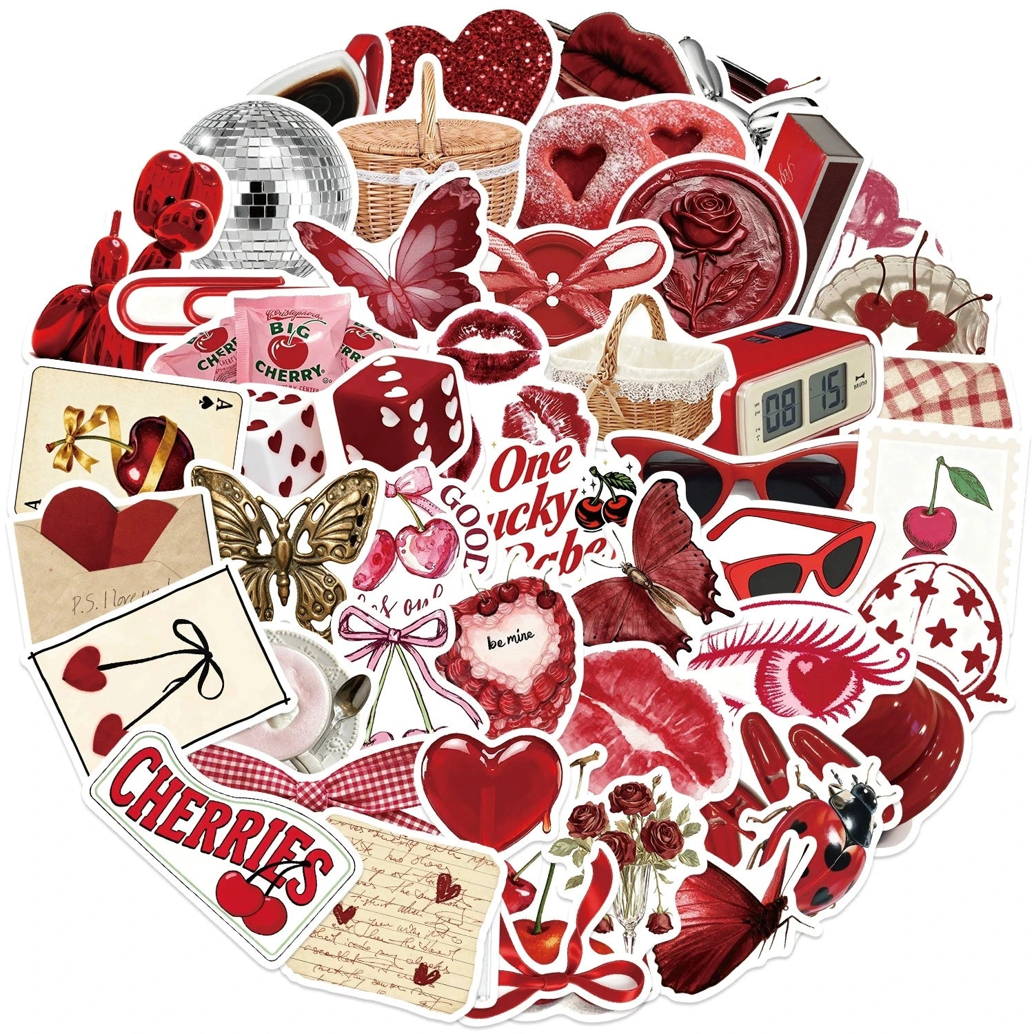 Cherry Love-Themed Paper Stickers