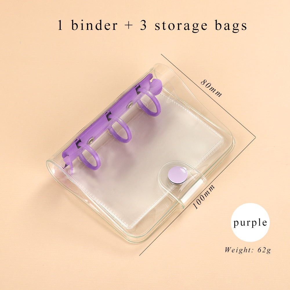 Mini Transparent Ring Binders with Storage Bag and Inserts - Purple - PaperWrld