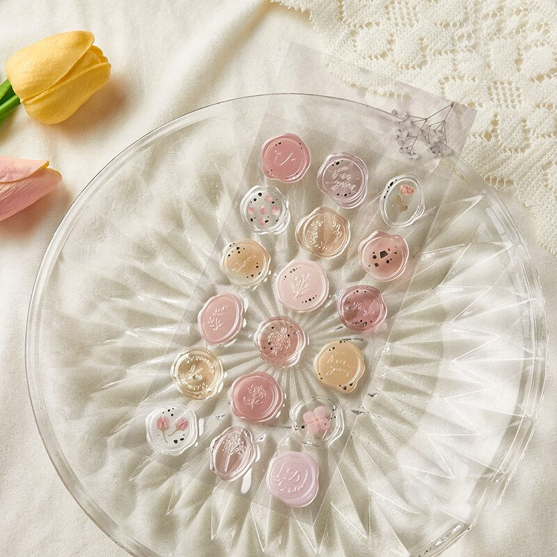 Pastel Bloom Wax Seal Stickers - 18 Pcs Set