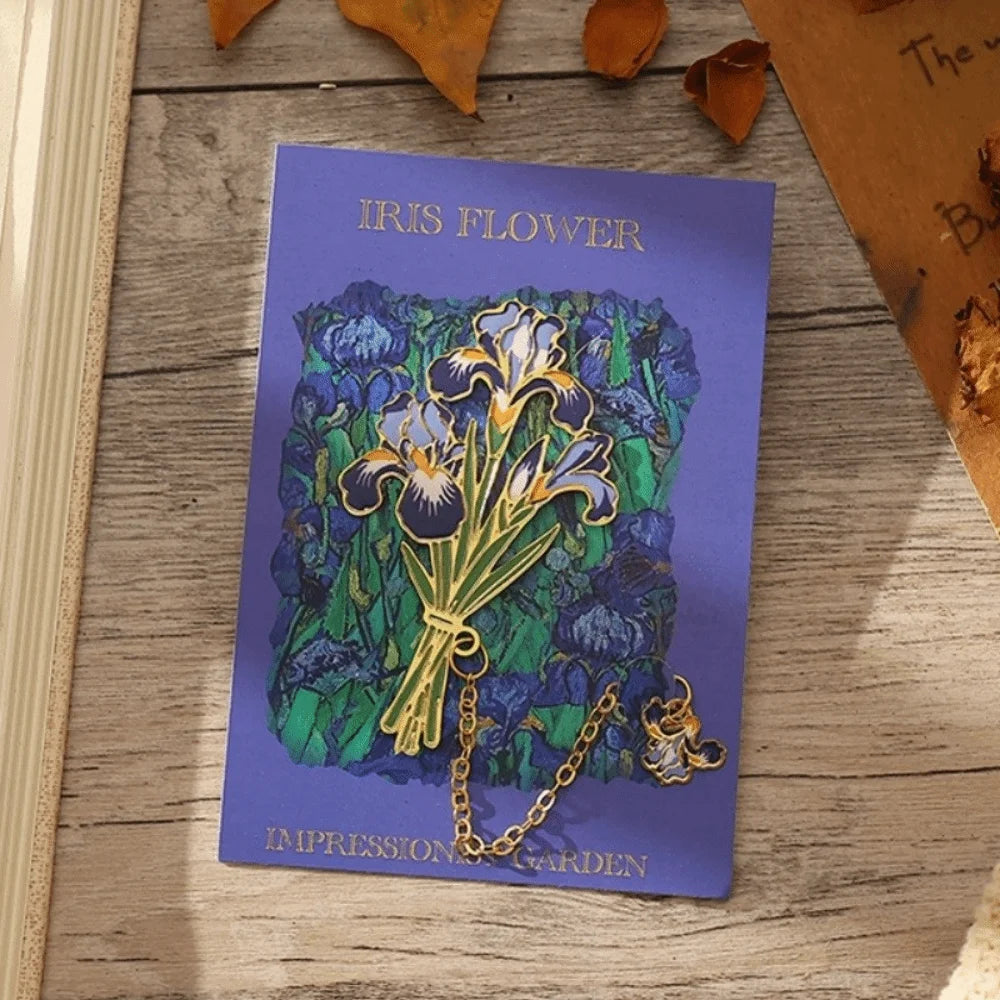 Vintage Floral Metal Bookmark with Chain Charm