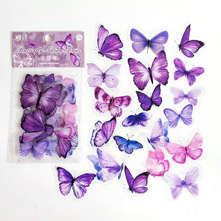 40 Stück blaue Schmetterlings-PET-Aufkleber