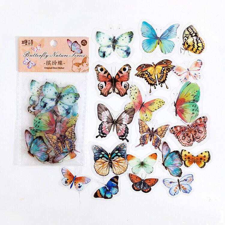 40Pcs PET Butterfly Stickers