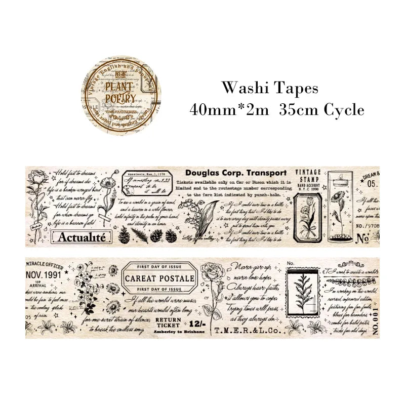 Timeless Narratives Washi Tape - Single Adhesive Rolls - Plant Poetry - PaperWrld