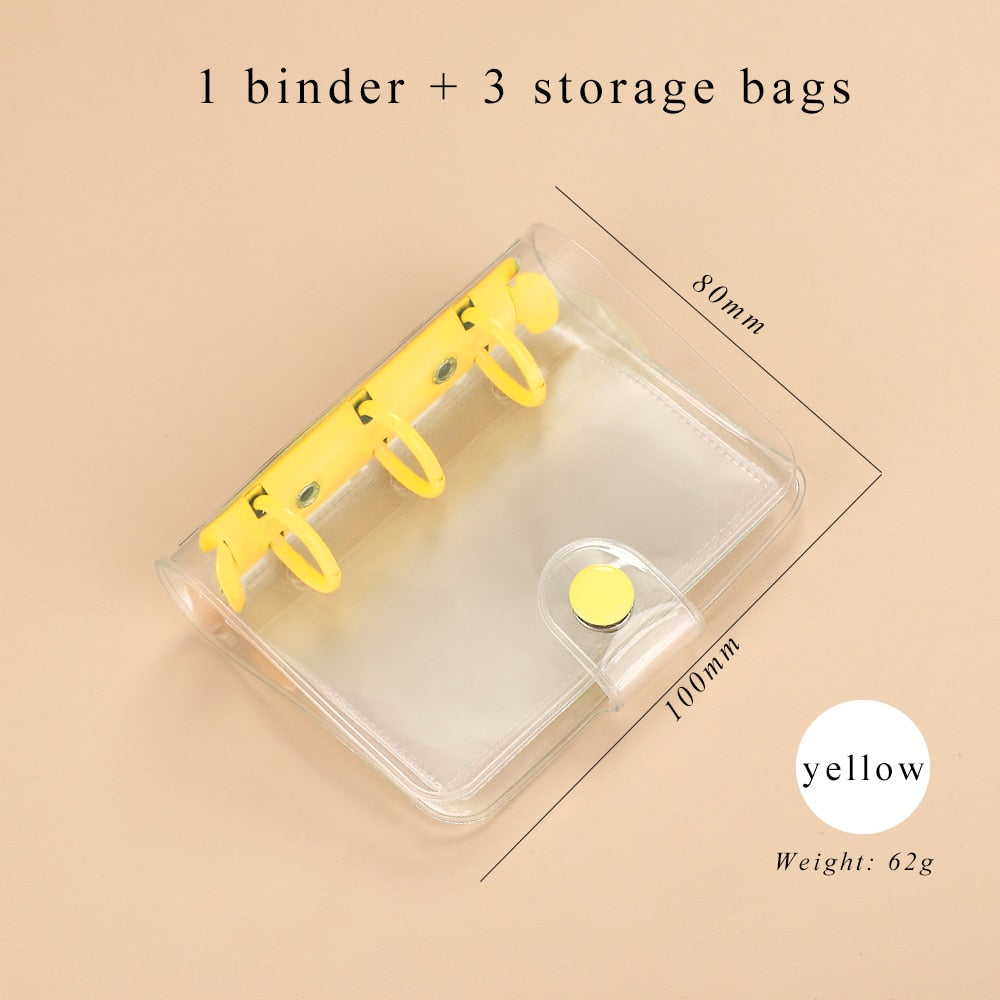 Mini Transparent Ring Binders with Storage Bag and Inserts - Yellow - PaperWrld