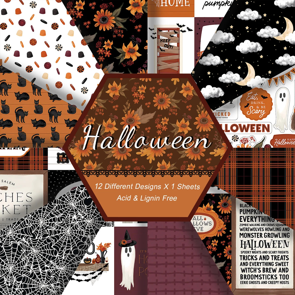 Halloween Scrapbook Paper Pad – 12 Sheets