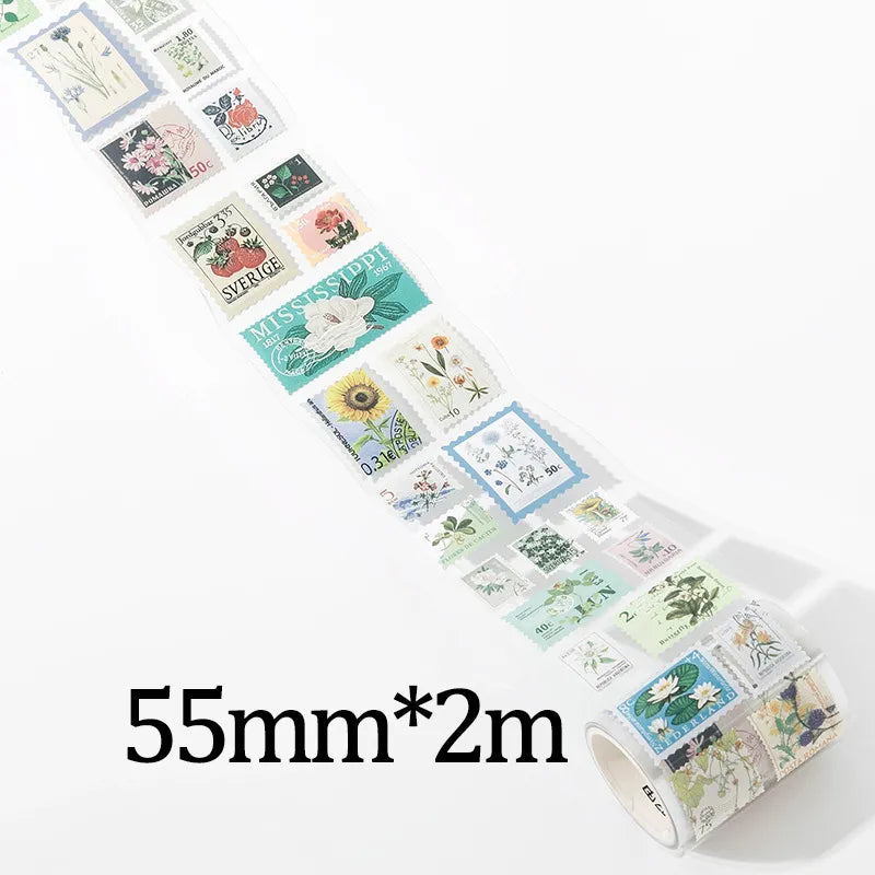 Vintage & Nature Postage Stamps Washi Tape Set - 150 Adhesive Stickers per Roll - E - PaperWrld