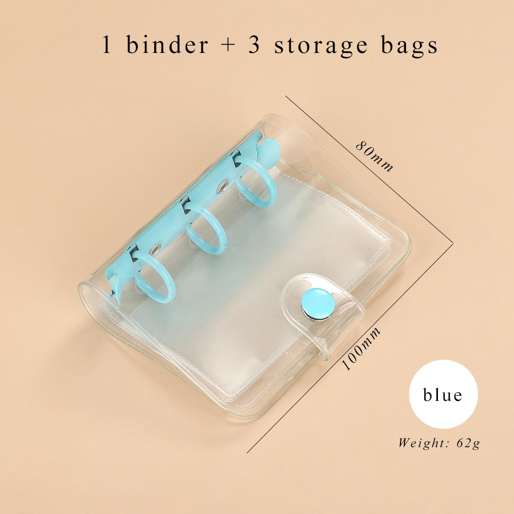 Mini Transparent Ring Binders with Storage Bag and Inserts - Blue - PaperWrld