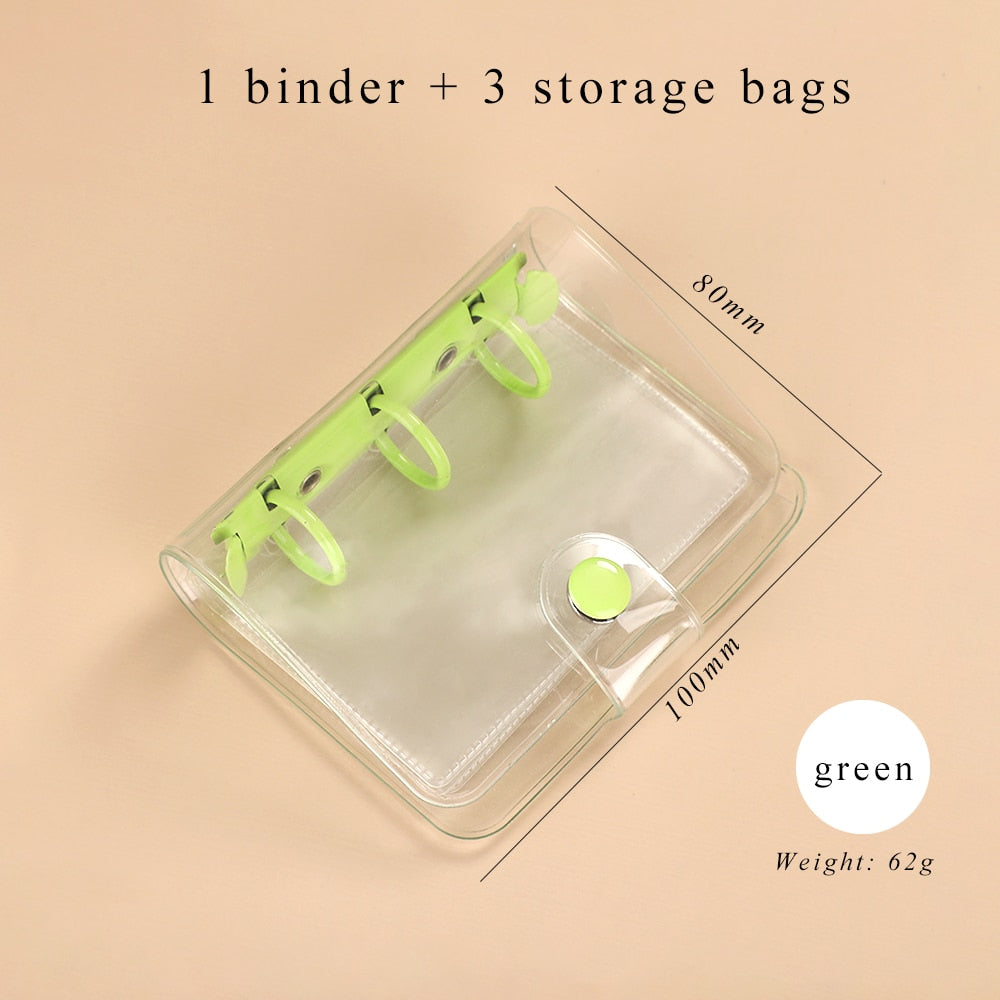 Mini Transparent Ring Binders with Storage Bag and Inserts - Green - PaperWrld