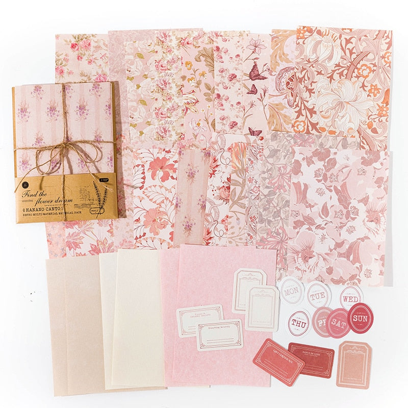 40 Pcs Floral Handmade Paper Mix Material - A - PaperWrld