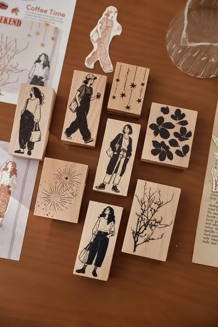 Leisure Time | Aesthetic Wooden Rubber Stamp Collection (8 Styles)