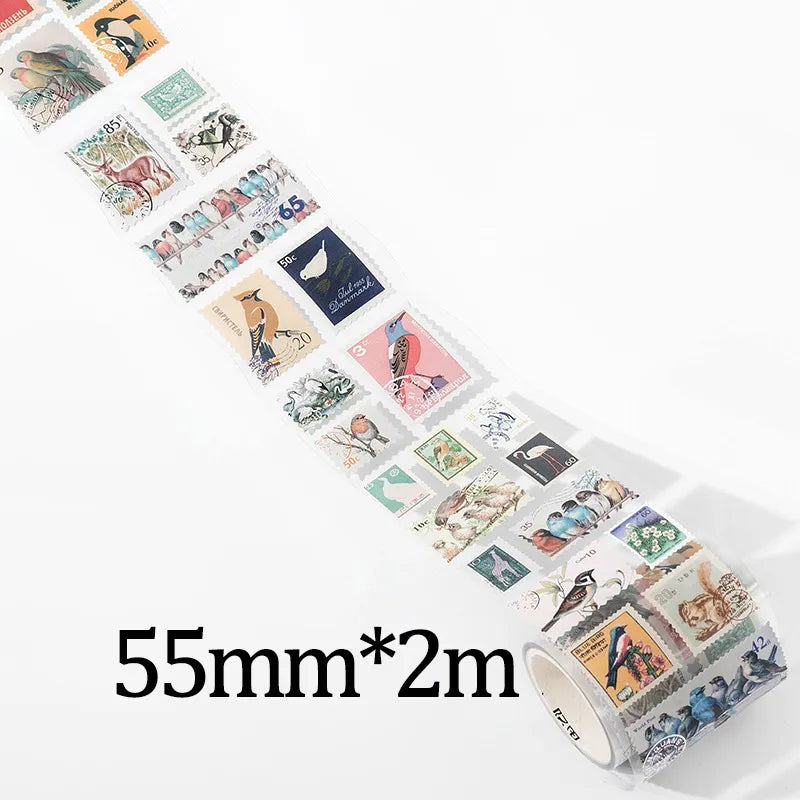 Vintage & Nature Postage Stamps Washi Tape Set - 150 Adhesive Stickers per Roll - G - PaperWrld