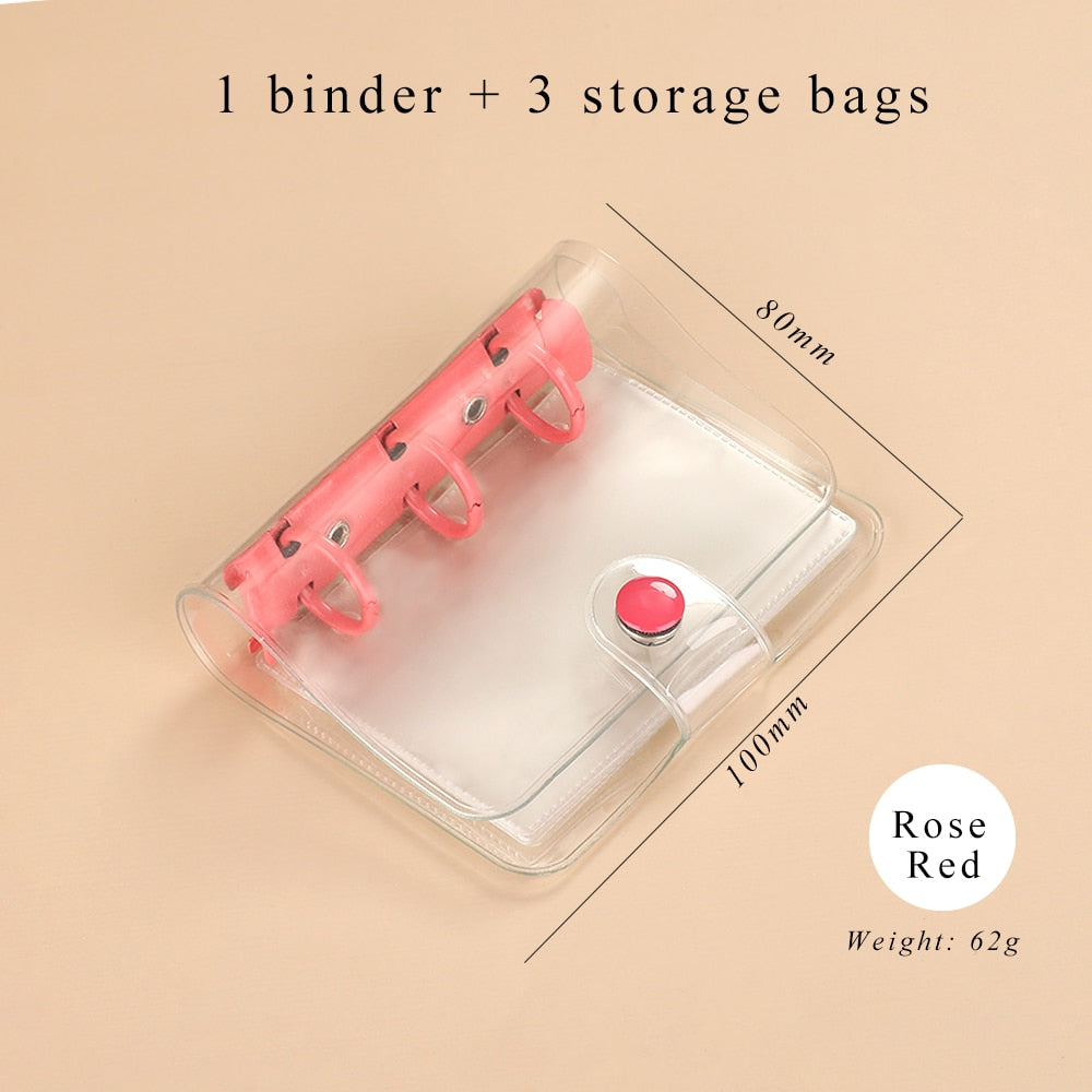 Mini Transparent Ring Binders with Storage Bag and Inserts - Sose Red - PaperWrld