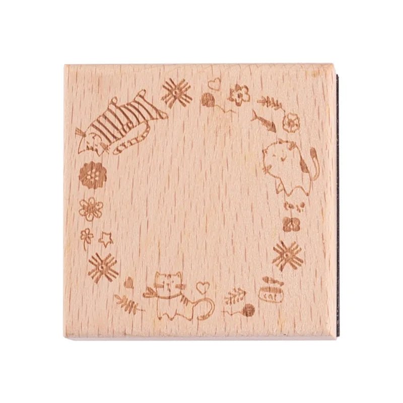 Cute Cat Wooden Rubber Stamp