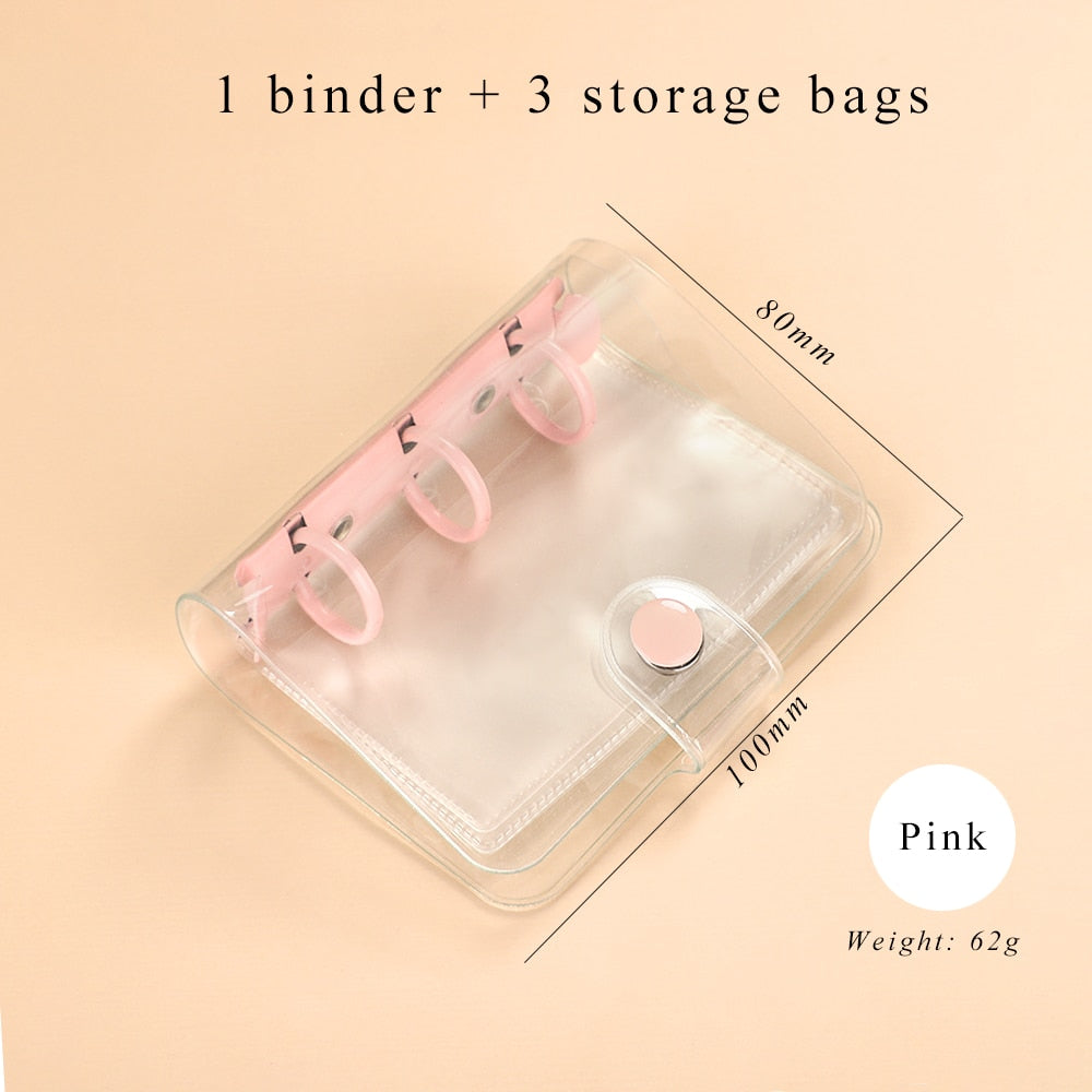 Mini Transparent Ring Binders with Storage Bag and Inserts - Pink - PaperWrld