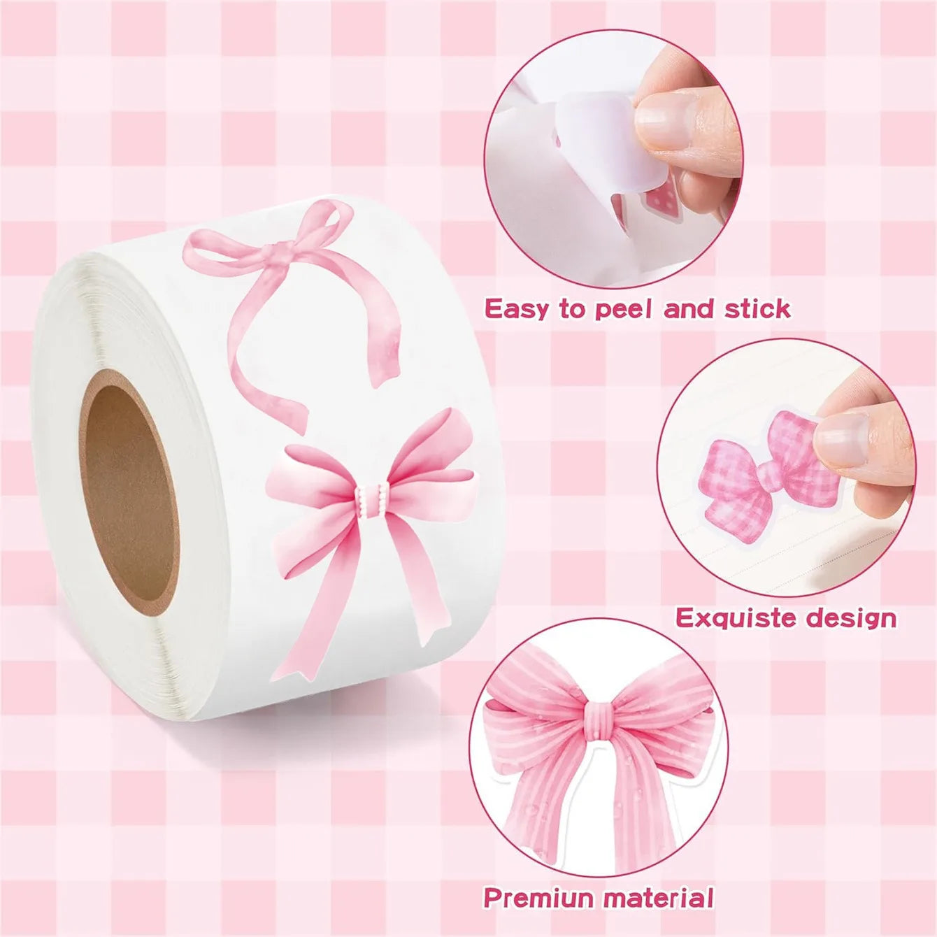 Pink Bow Stickers Roll