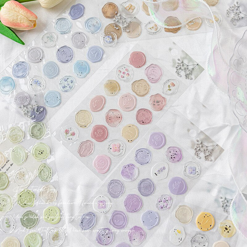 Pastel Bloom Wax Seal Stickers - 18 Pcs Set