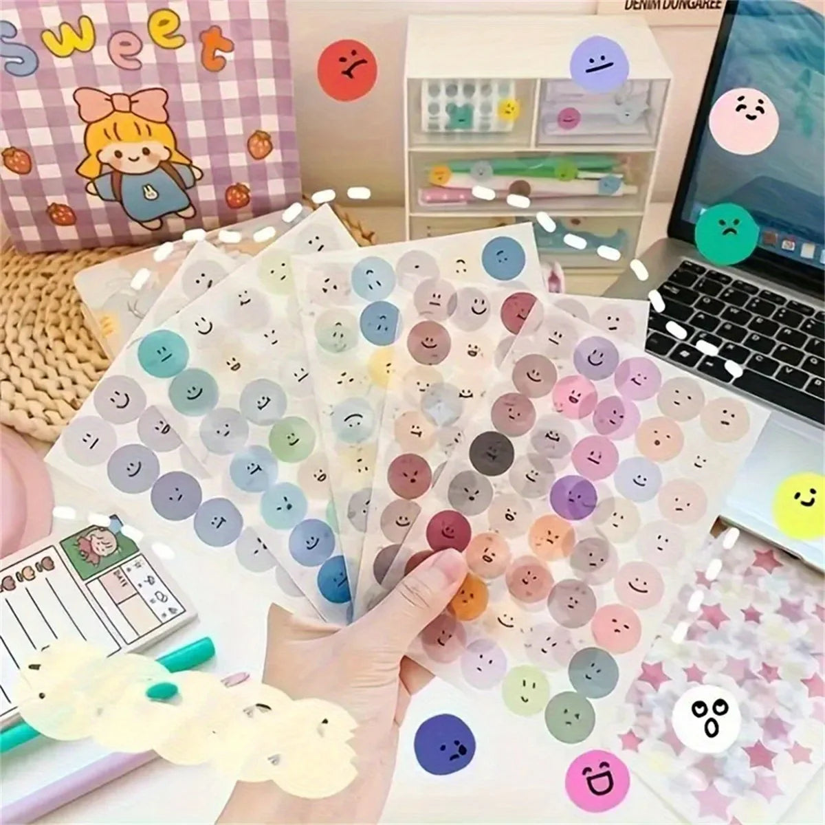 6 Sheets Transparent Emoji Sticker Set