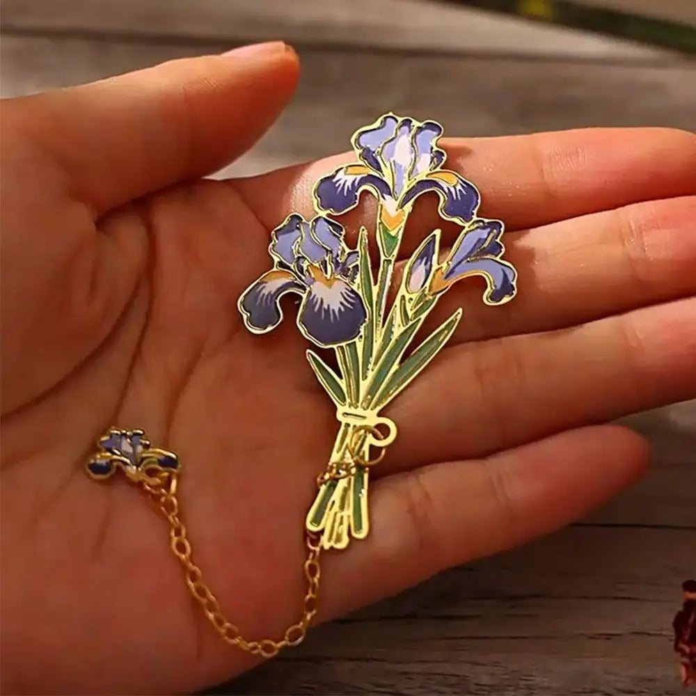 Vintage Floral Metal Bookmark with Chain Charm