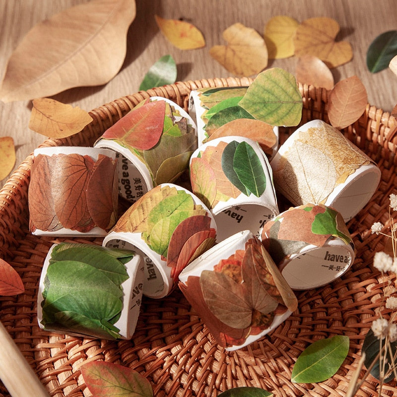 Autumn Leaves Masking Tape Roll - 50 Pcs Nature-Inspired Washi Leaf Stickers