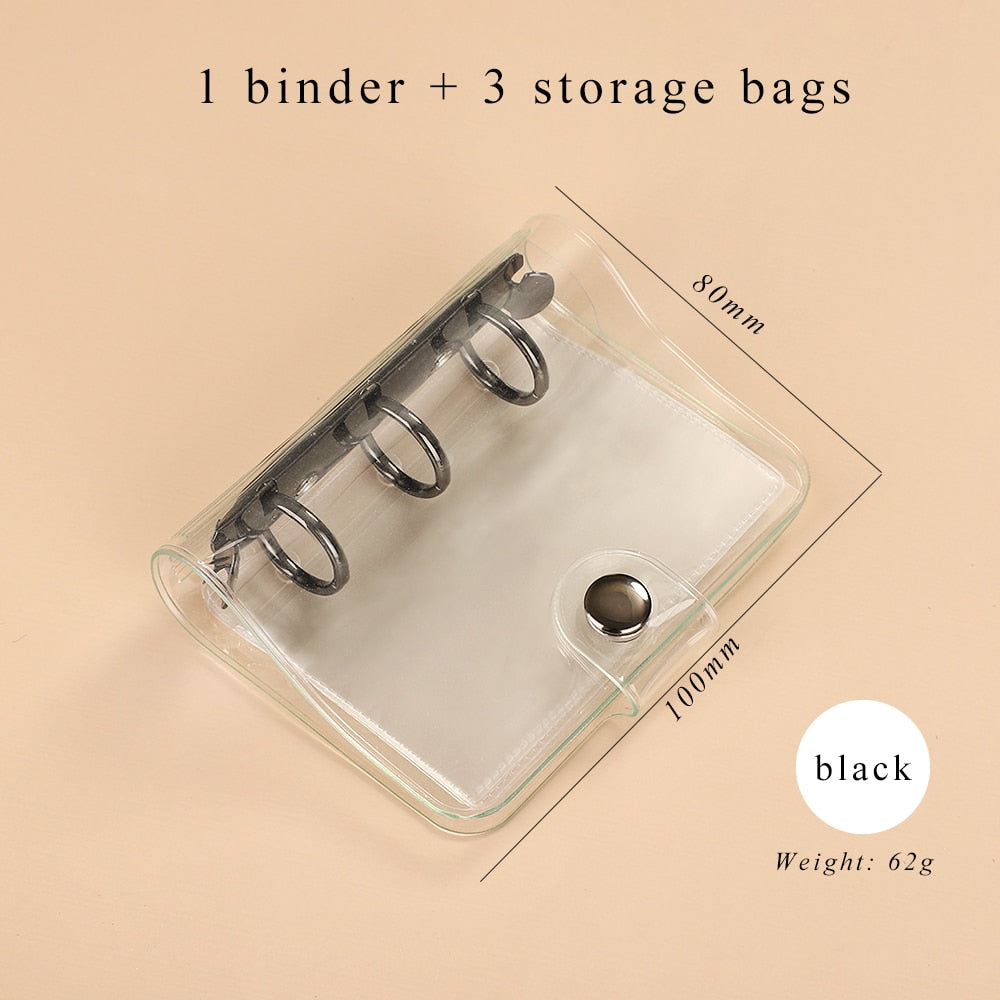 Mini Transparent Ring Binders with Storage Bag and Inserts - Black - PaperWrld