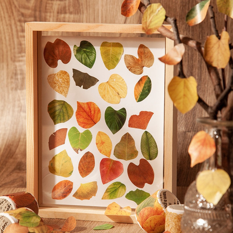 Autumn Leaves Masking Tape Roll - 50 Pcs Nature-Inspired Washi Leaf Stickers