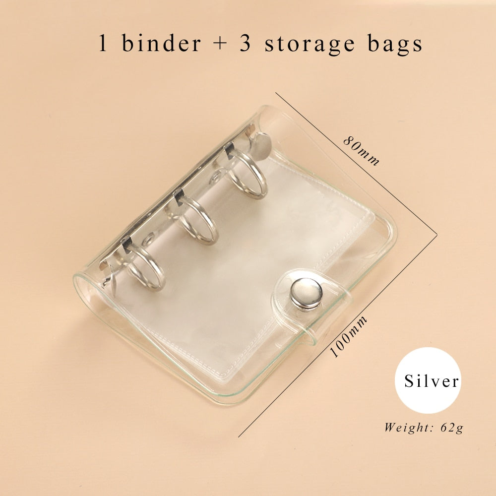 Mini Transparent Ring Binders with Storage Bag and Inserts - Silver - PaperWrld
