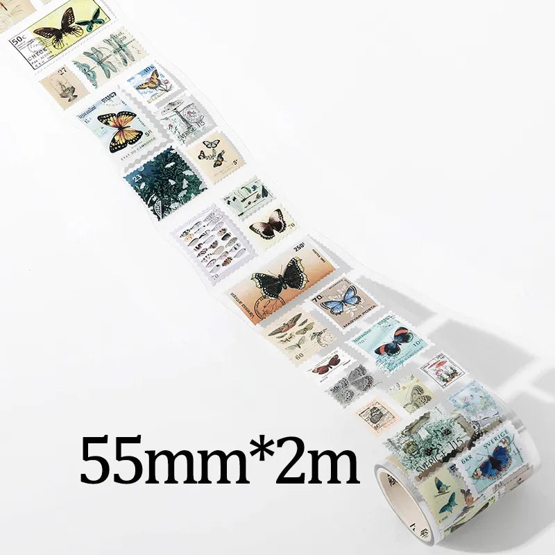 Vintage & Nature Postage Stamps Washi Tape Set - 150 Adhesive Stickers per Roll - F - PaperWrld