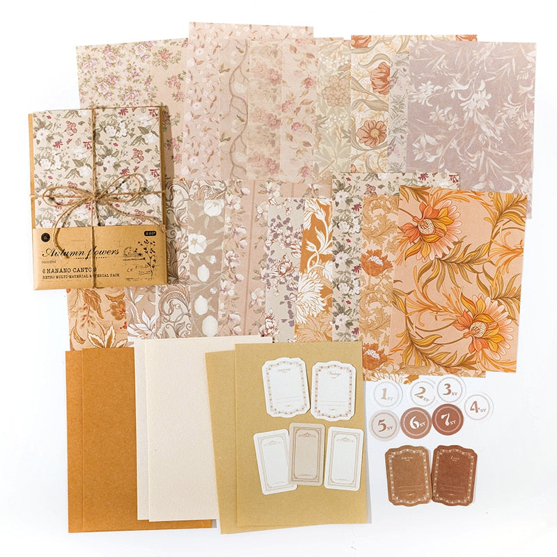 40 Pcs Floral Handmade Paper Mix Material - D - PaperWrld