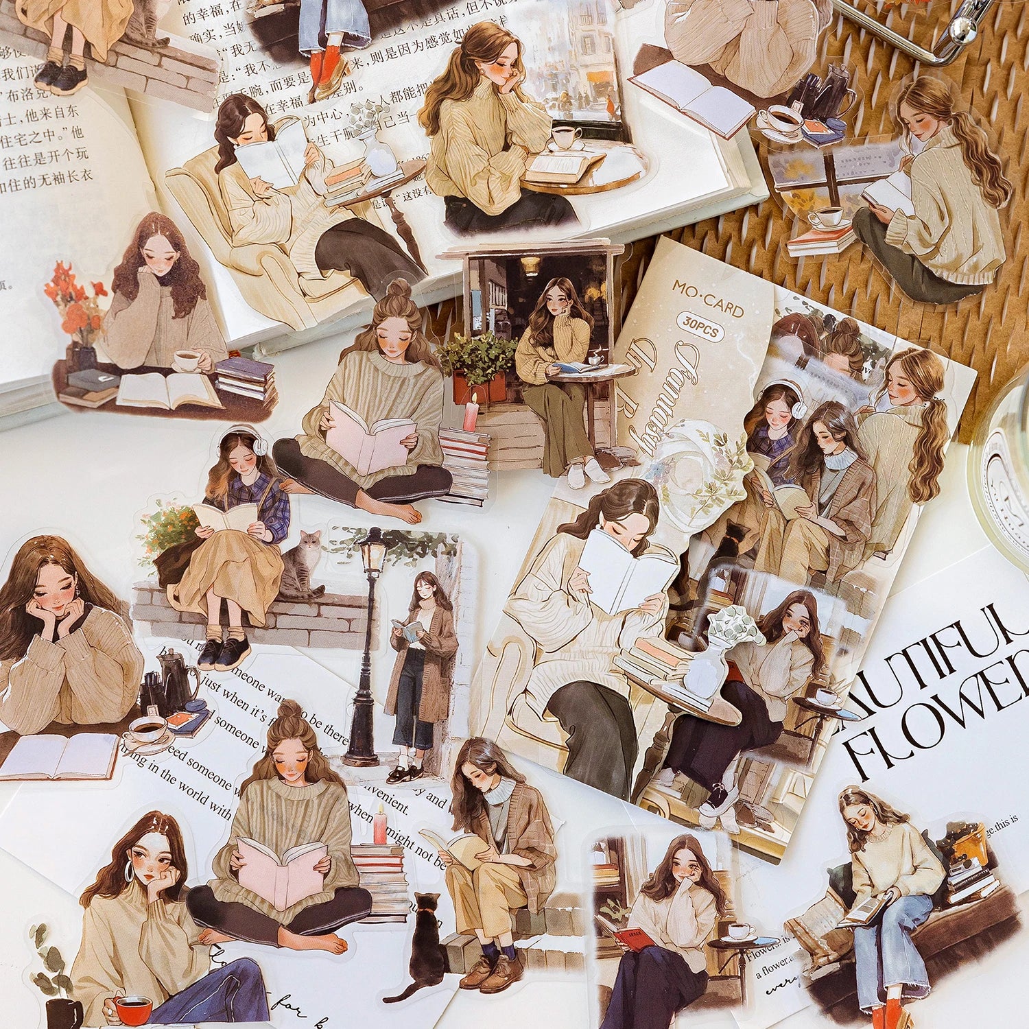 Elegant Reading PET Sticker Pack