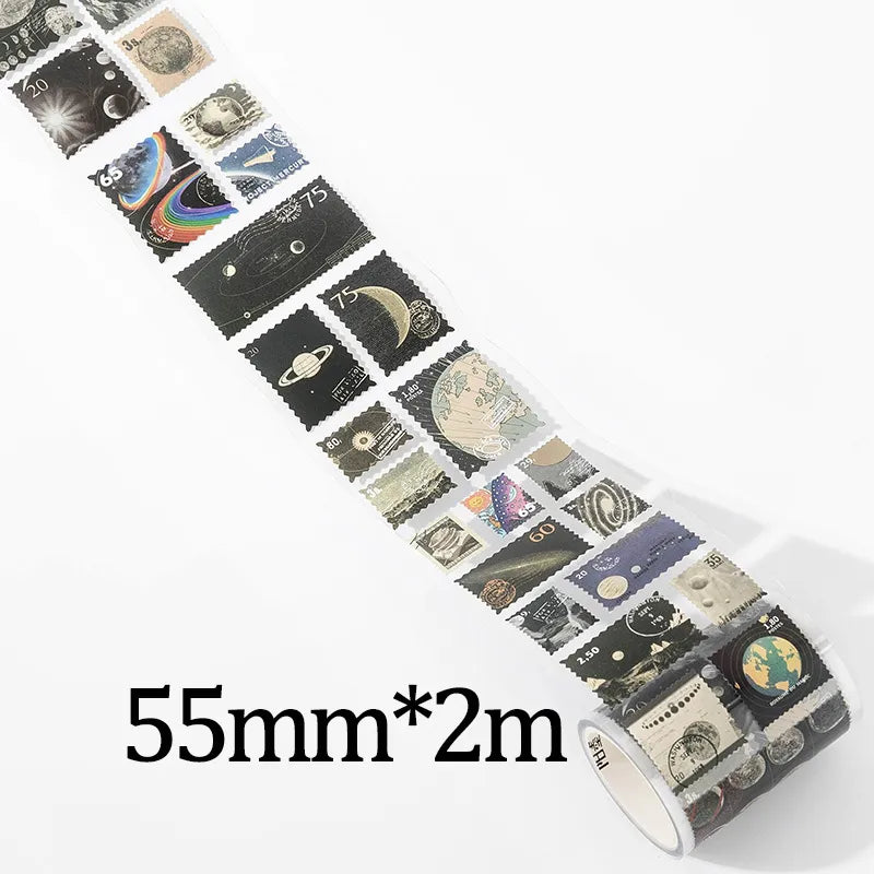 Vintage & Nature Postage Stamps Washi Tape Set - 150 Adhesive Stickers per Roll - D - PaperWrld