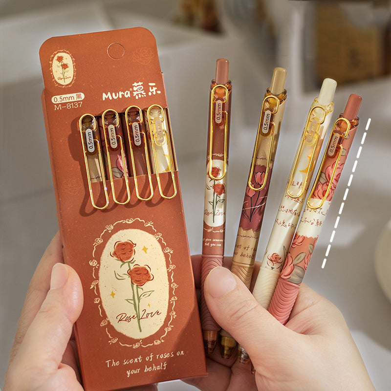 Rose-Themed Set of Rechargeable Gel Ink Pens