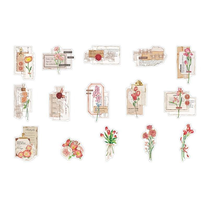 Vintage Botanical Sticker Pack - 30 Pcs Retro Flower Adhesive Stickers for Journaling &amp; Scrapbooking - PaperWrld