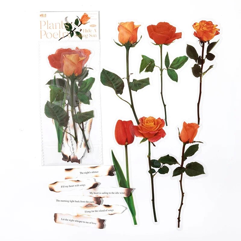 Flowers And Poetry PET And White Kraft Paper Stickers