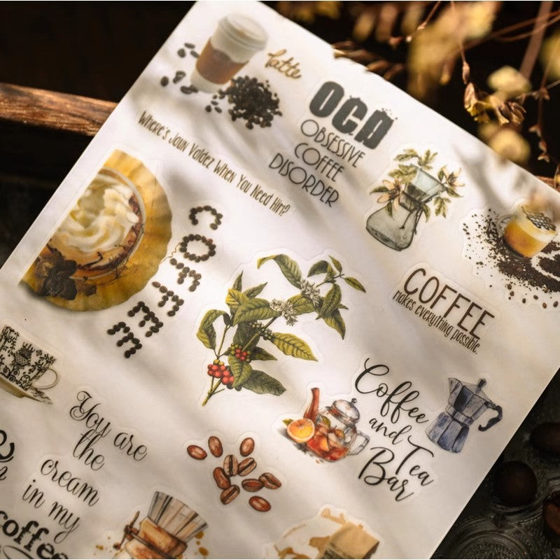 Vintage Coffee Rub-On Sticker Sheet