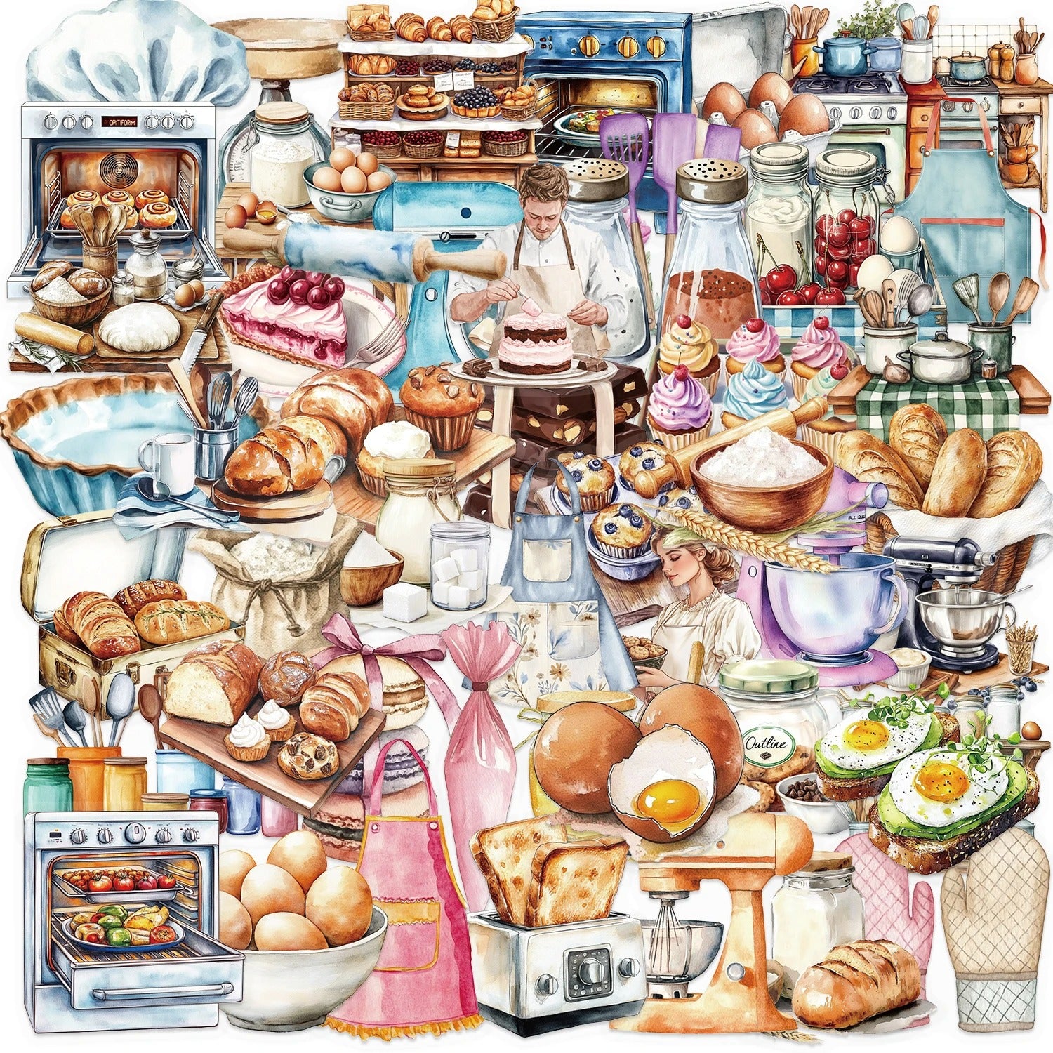 Cozy Café Collection PET Stickers – 50 Vintage Coffee & Bakery Stickers