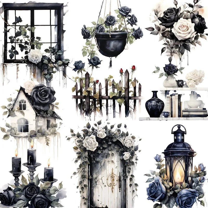 Gothic Elegance Black Rose Sticker Set