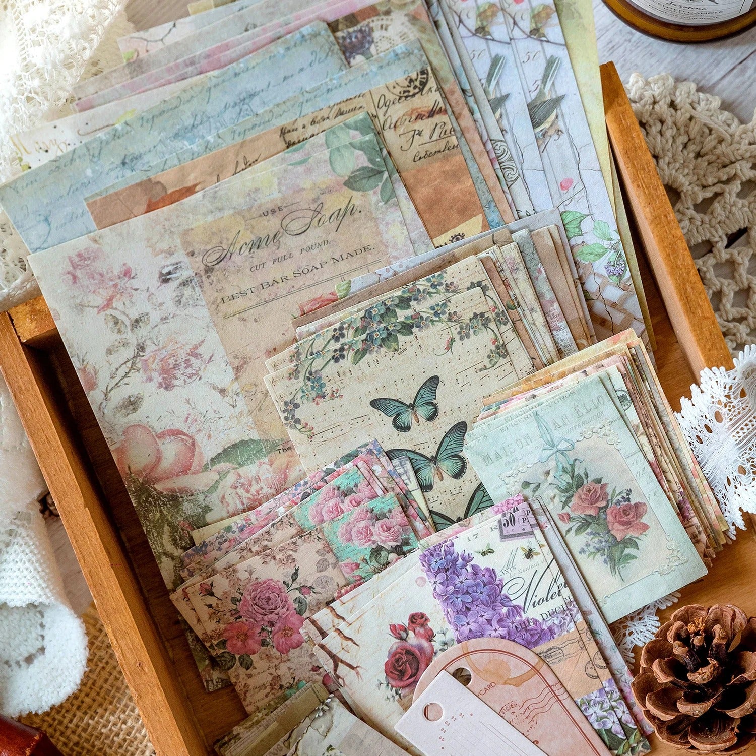 Vintage Ephemera Paper Pack - 100 Pcs Set