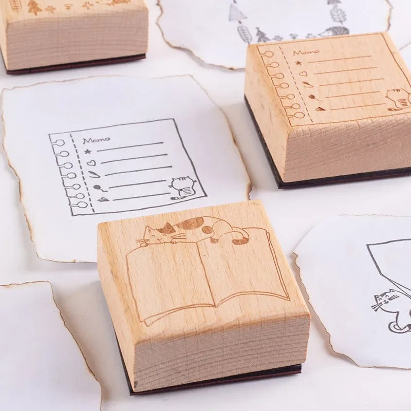 Cute Cat Wooden Rubber Stamp