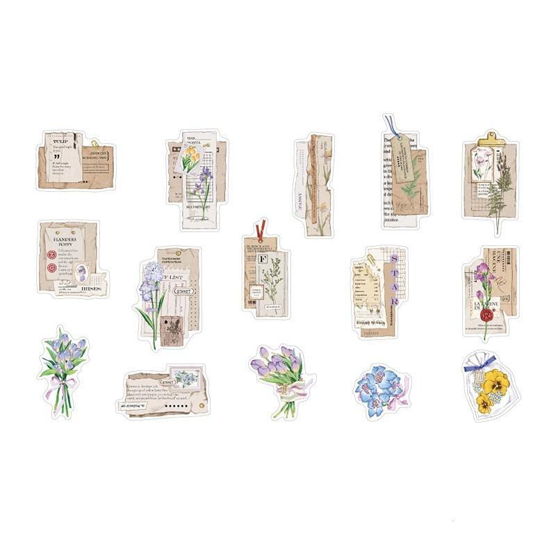 Vintage Botanical Sticker Pack - 30 Pcs Retro Flower Adhesive Stickers for Journaling &amp; Scrapbooking - PaperWrld