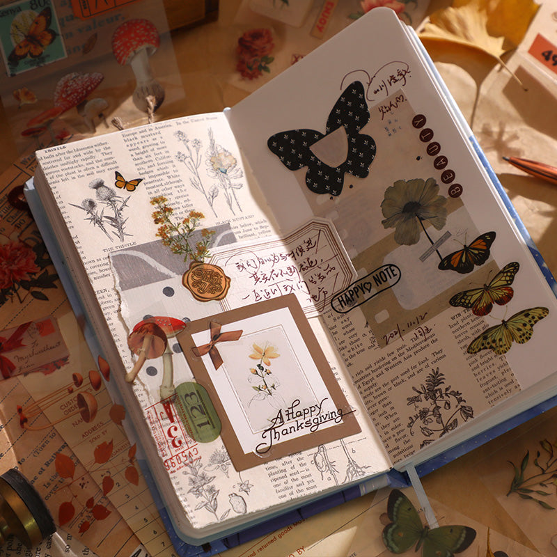Mr.paper 100 Stück/Set Vintage-Schmetterlings-Aufkleber, Geschenkbox, ästhetische Blume, Pilz, Scrapbooking, Dekoration, Schreibwaren-Aufkleber