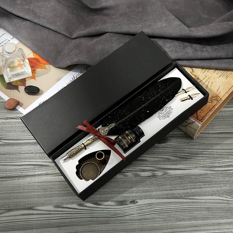 Ink pen feather pen set, black quill pen, white box
