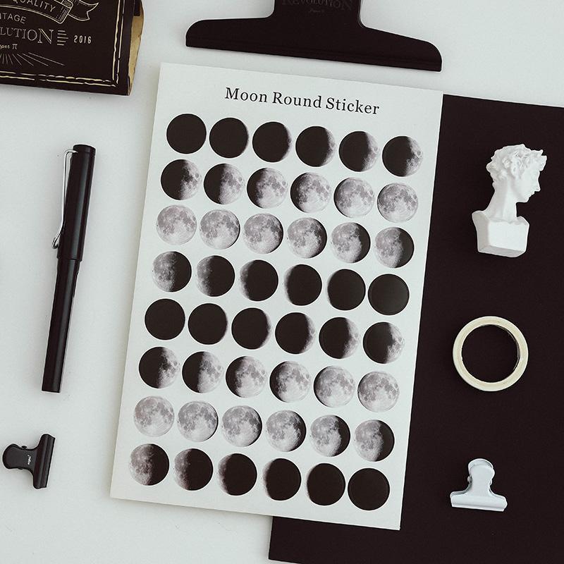 Moon's Phases Round Stickers for Journaling &amp; Scrapbooking - PaperWrld