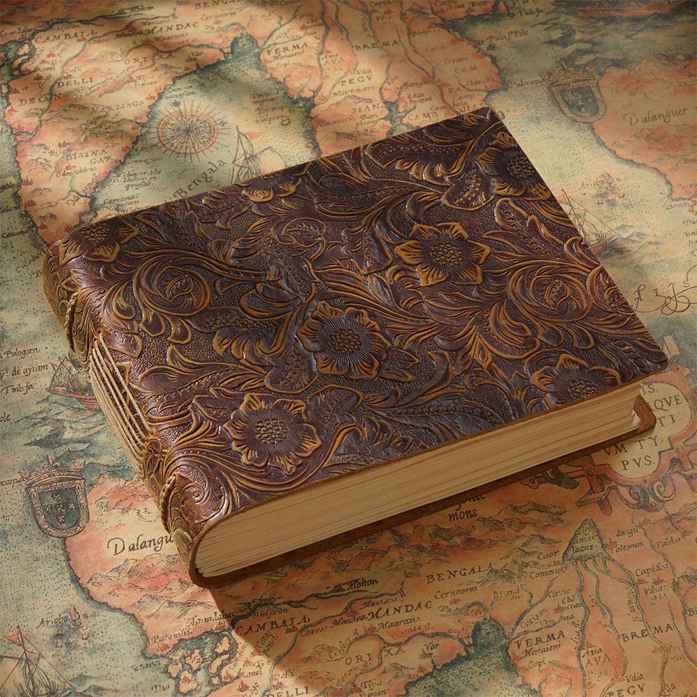 Vintage Notebook Engraved & Smooth - Carved Horizontal Style - PaperWrld