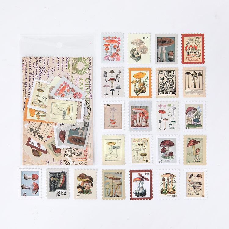 46Pcs Postage Stamp Coated Paper Stickers - Mushroom notes - PaperWrld