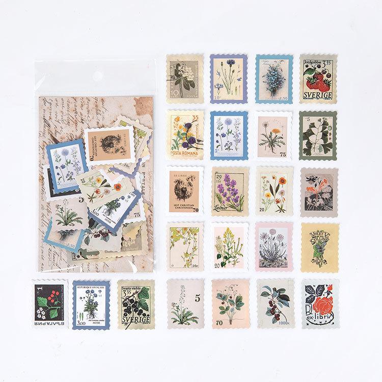 46Pcs Postage Stamp Coated Paper Stickers - Plant love poems - PaperWrld