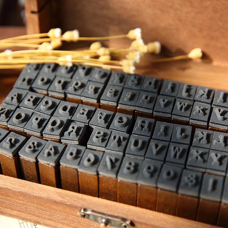Wood Rubber Stamps for Crafting, Calligraphy Alphabet Stamp Set (60 Pieces)