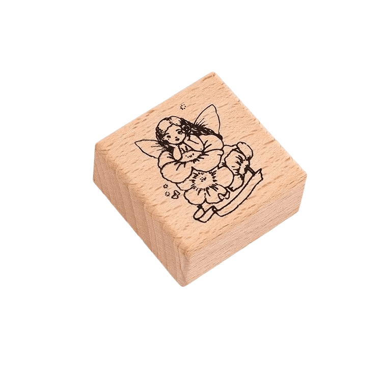 Girl Wooden Rubber Stamps - Girl on Flower - PaperWrld