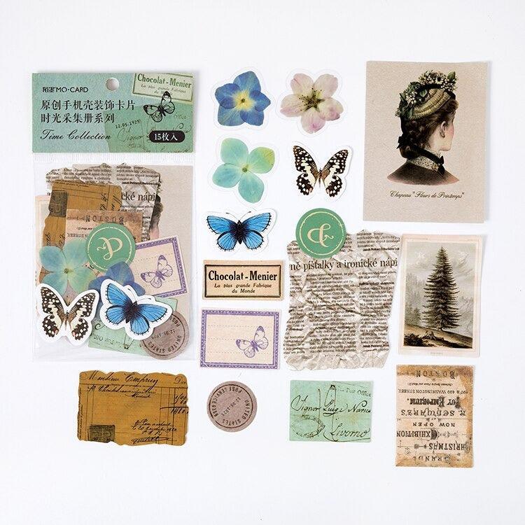 15 Pcs Paper And Stickers Decoration Set - Butterfly Valley - PaperWrld